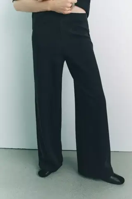 ZARA БРЮКИ ИЗ МЯГКОЙ ТКАНИ В РУБЧИК, ЧЕРНЫЙ