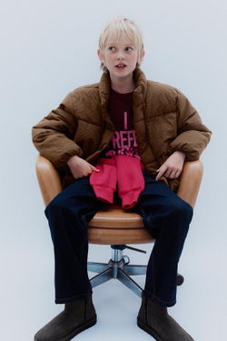 ZARA ПУХОВИК В КЛЕТКУ ВИШИ, КОРИЧНЕВЫЙ