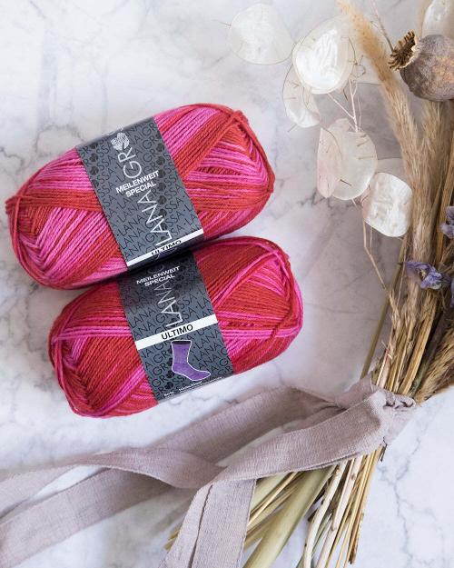 -40% Lana Grossa Meilenweit Ultimo |носочная пряжа, 50г | красно-розовый жаккард
