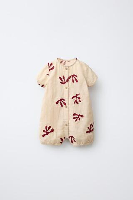 ZARA КОМБИНЕЗОН ИЗ ТЕКСТУРИРОВАННОЙ ТКАНИ С ВЫШИВКОЙ, ЭКРЮ