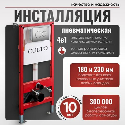 Инсталляция пневматическая CULTO SPRING v20, серая (gun metall) кнопка