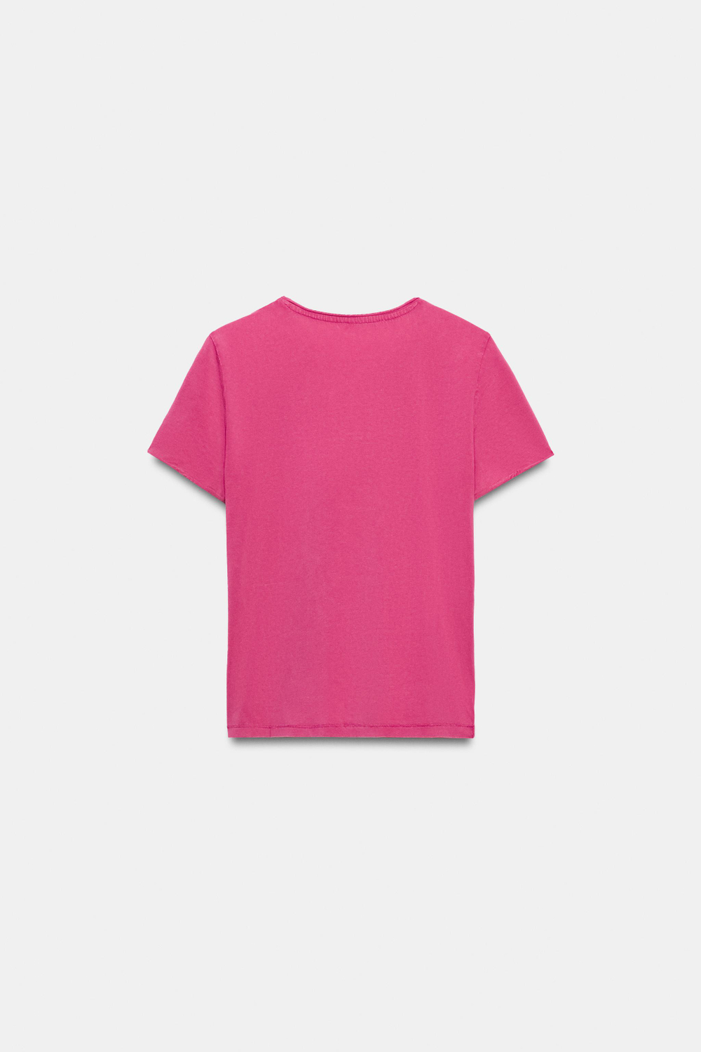 ZARA ФУТБОЛКА С КОРОТКИМИ РУКАВАМИ И ЭФФЕКТОМ ПОТЕРТОСТИ, ЦВЕТ ФУКСИИ