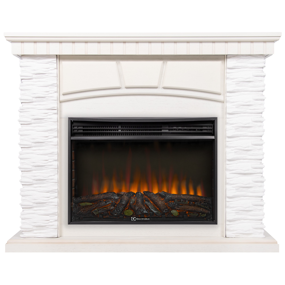 Портал Firelight Porto 25 камень белый, шпон беленый дуб