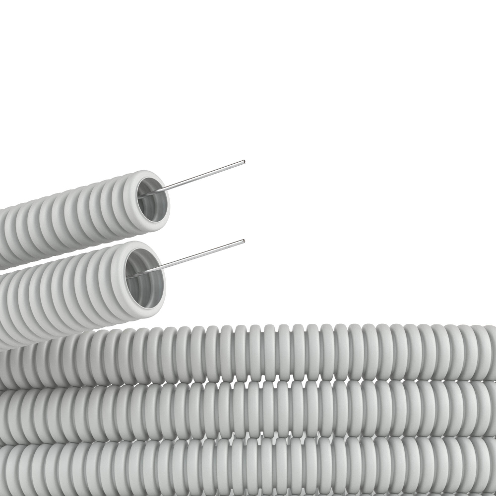 Труба ПВХ гибкая гофр. д.50мм, лёгкая с протяжкой, 15м, цвет серый
