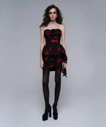 Rosalie, топ корсетный из черного шифона с крупными красными цветами
