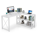 Компьютерный стол с полками Tribesigns,  L-образный угловой, Цвет:белый