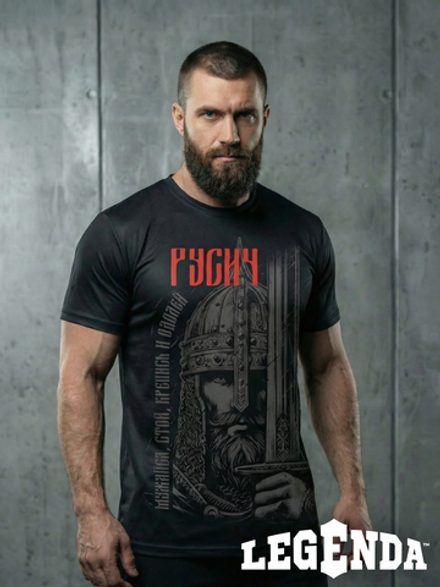 Футболка тренировочная мужская черная LEGENDA Русич красный