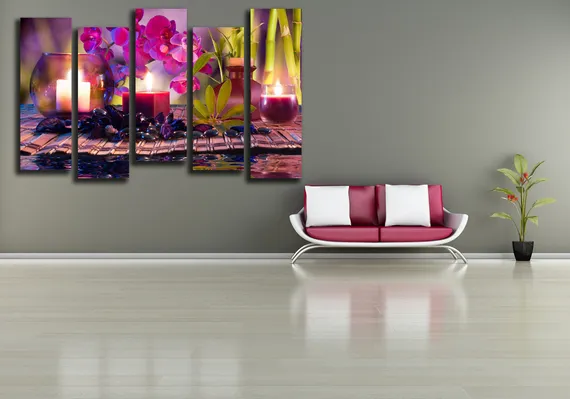 Модульная картина "Бамбук и свечи"