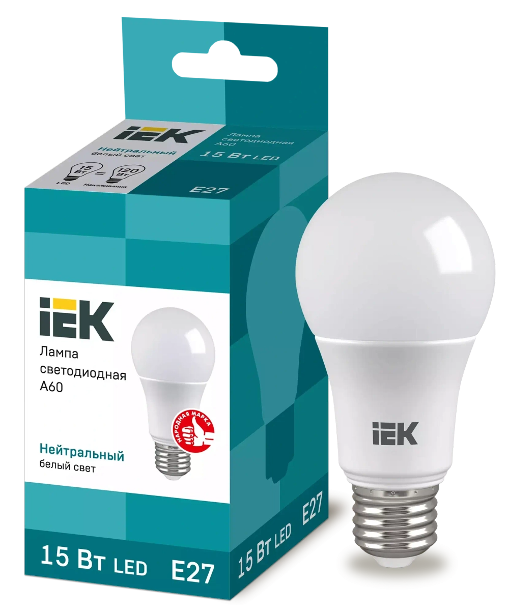 Лампа светодиодная A60 груша 15Вт 230В 4000К E27 IEK