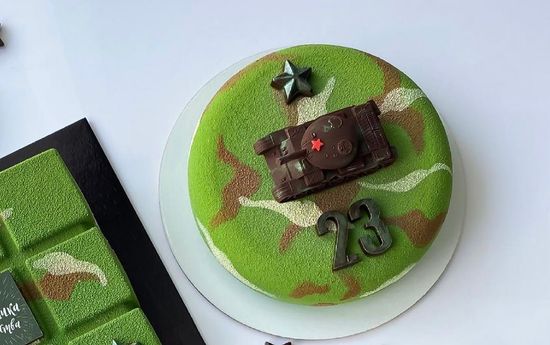 Торт камуфляж на 23 февраля с танком №1074
