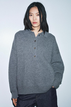 ZARA ПОЛО ИЗ СМЕСОВОЙ ШЕРСТИ, СЕРЫЙ