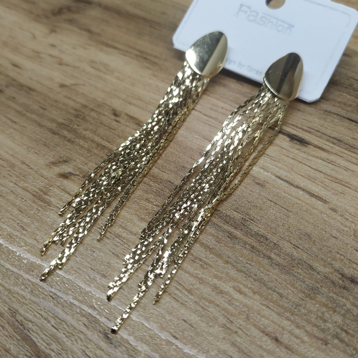 Серьги англ.заст. Bogema пластина капля скругленная цепочки жгутики металл золотистый розовый