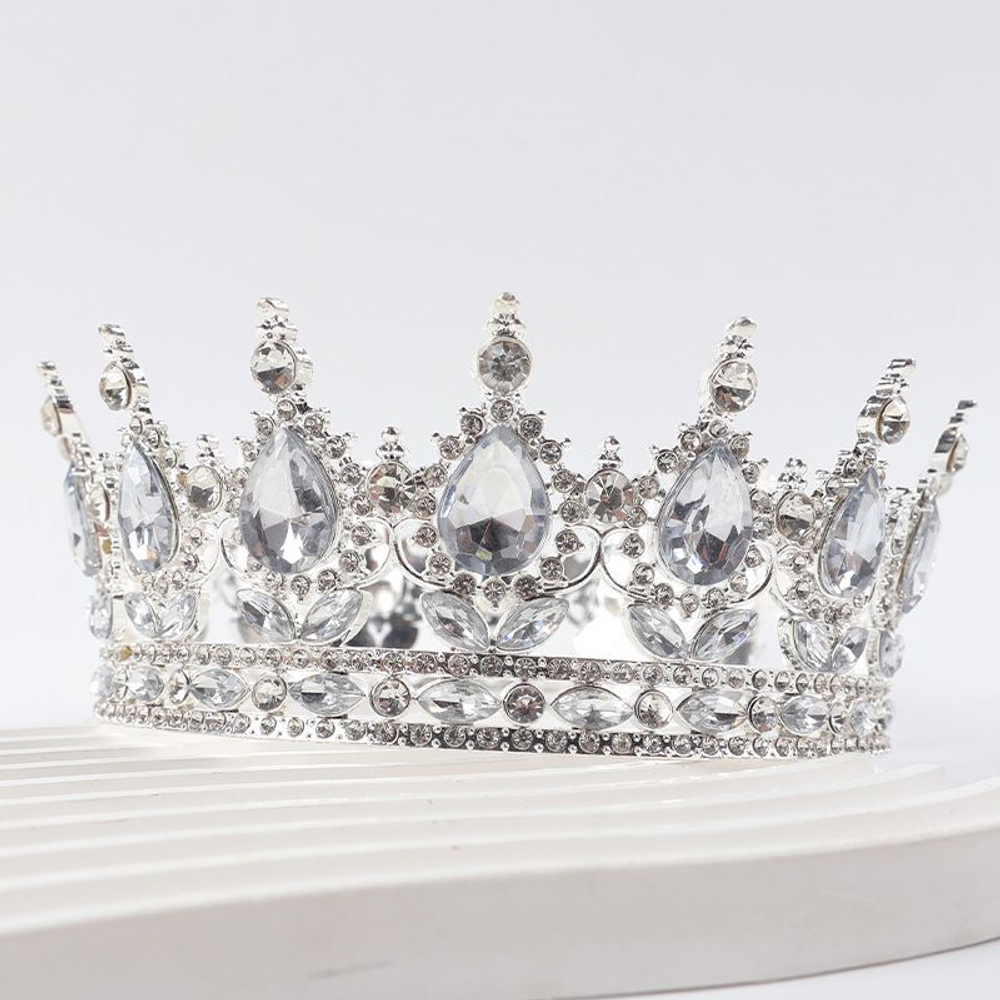 Декоративная корона на торт, серебро (Белые камни)