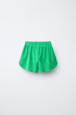 ZARA КОМПЛЕКТ ИЗ ПОЛО И ШОРТОВ ИЗ МАХРОВОЙ ТКАНИ, ЗЕЛЕНЫЙ