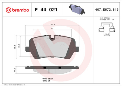 BREMBO - P44021-BRB - Brake Pad Set, disc brake
