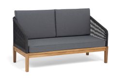 "Канны" диван 2-местный плетеный из роупа, основание дуб, роуп темно-серый круглый, ткань темно-серая 027