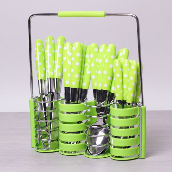 Набор столовых приборов 24 пр. с пластиковыми ручками на подставке (салатовый, красный, фиолетовый) Kamille