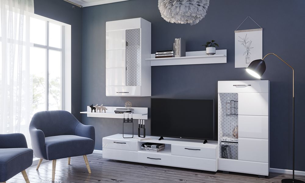 Гостиная 35 "Асти" (белый/белый глянец)