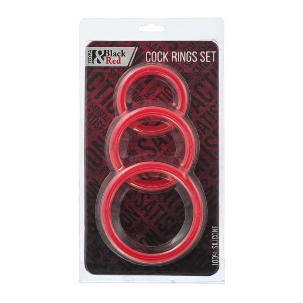 Эрекционные кольца из плотного силикона Black & Red (6, 5 и 4 см)
