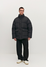 Пуховик удлиненный без капюшона | graphite