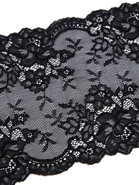 0398 ОПТ Кружево эластичное 17 см, классика, Италия, черный