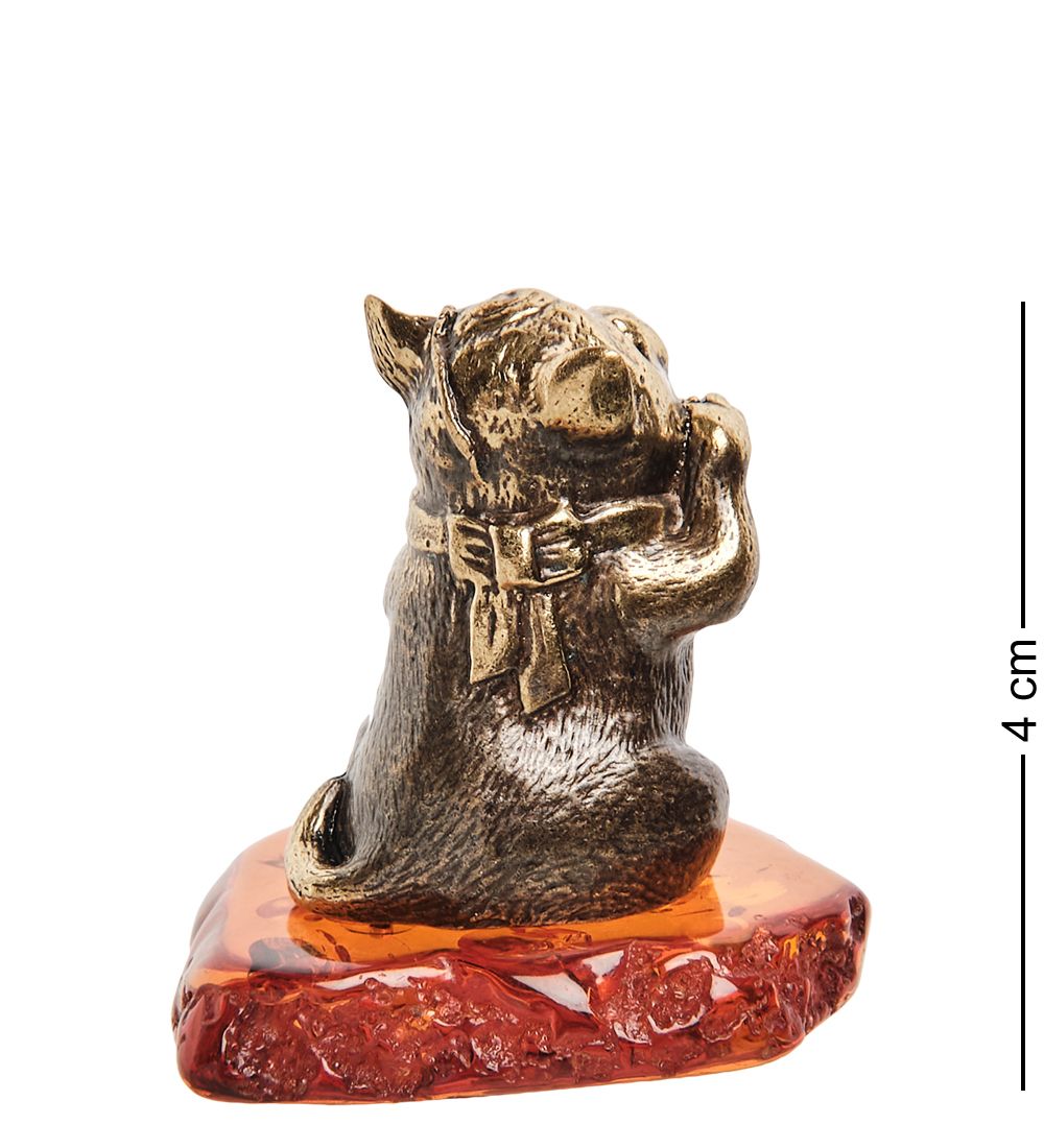 Народные промыслы AM-1073 Фигурка «Кошка с нитками» (латунь, янтарь)