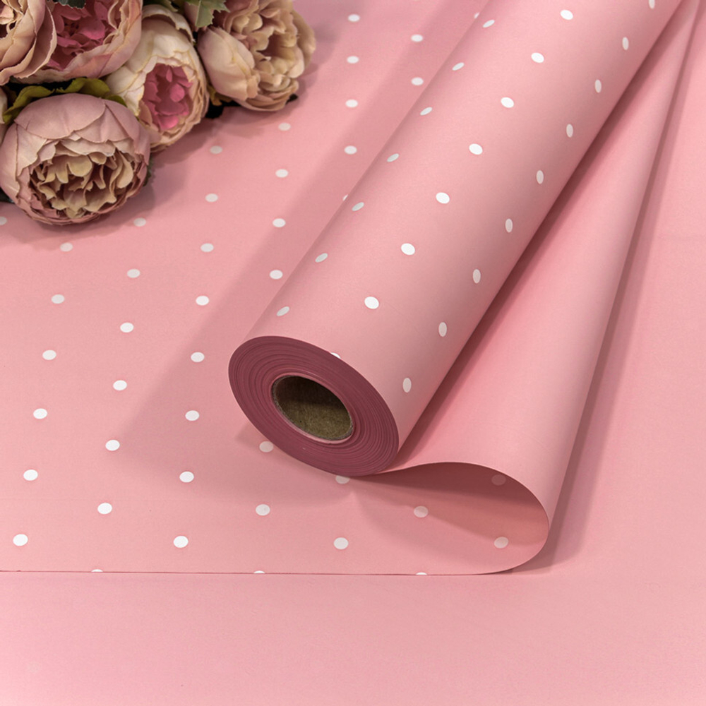 Пленка В рулоне 10 м х 58 см "Мелкий горошек" (Розовый)