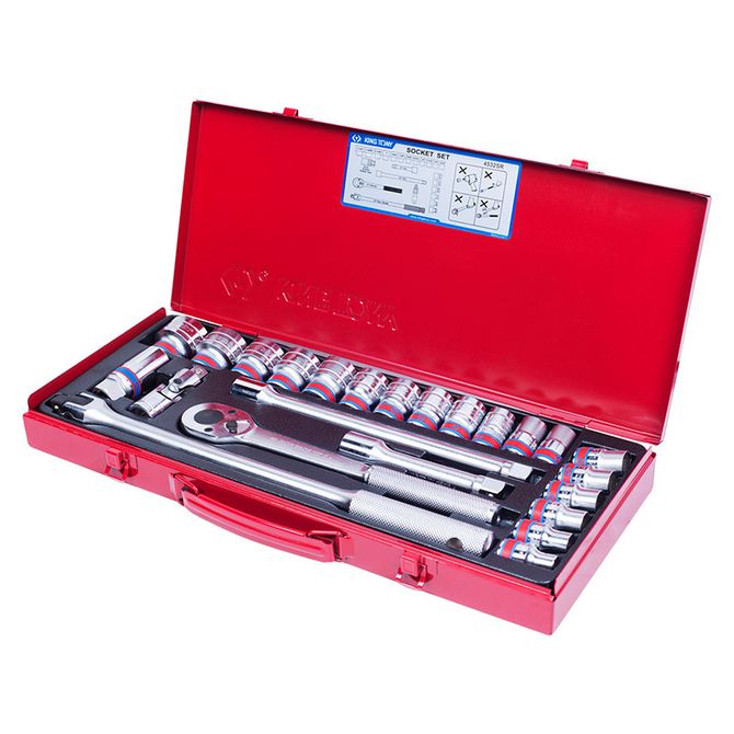 KING TONY (4532SR) Набор торцевых головок с принадлежностями 1/2", 6-гранные, 5/16"-1&1/4", 24 предмета