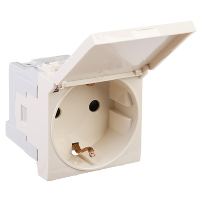 Розетка с крышкой модульная, 2P+E, с з/ш, "Avanti", "Ванильная дымка", 2 модуля