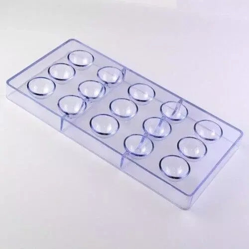 Поликарбонатная форма для конфет Полусфера 15 ячеек 28х14х2,4 см.