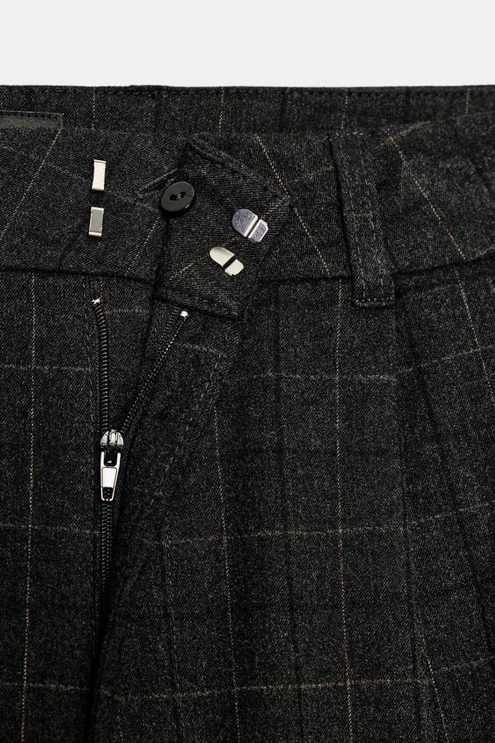 ZARA ДЛИННЫЕ ШОРТЫ-БЕРМУДЫ В КЛЕТКУ СО СКЛАДКАМИ, СЕРЫЙ МЕЛАНЖ