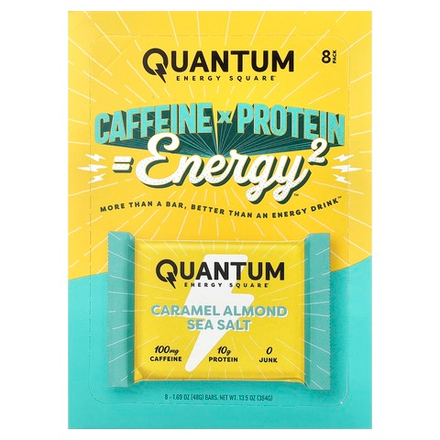 Quantum Energy Square, Морская соль с карамелью и миндалем, 8 энергетических батончиков, 48 г (1,69 унции)