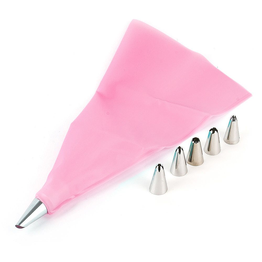 Набор кондитерский: 6 насадок и кондитерский мешок 12*12*22см.(3вида) (нержавеющая сталь)