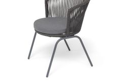 "Люксембург" стул плетеный из роупа, каркас из стали темно-серый (RAL7024) муар, роуп темно-серый круглый, ткань темно-серая 027
