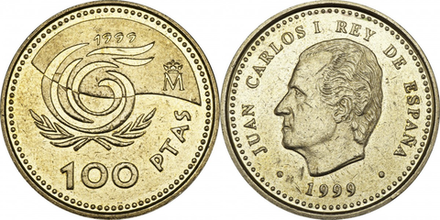Испания 100 песет, 1999 Международный год пожилых людей XF