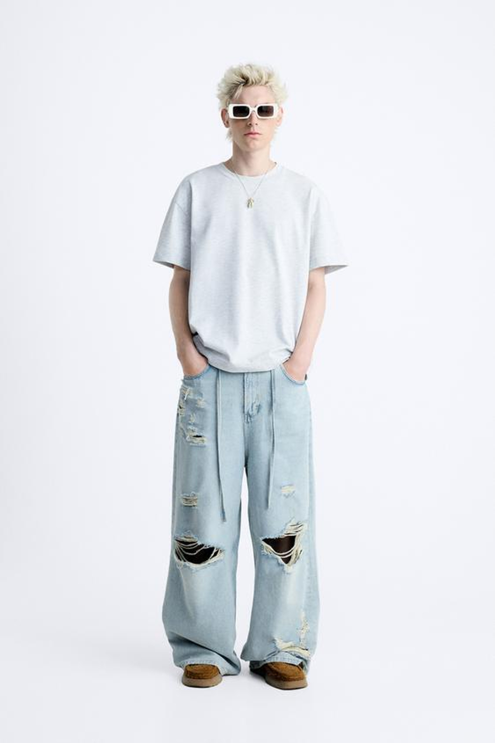 ZARA БАЗОВАЯ ФУТБОЛКА ИЗ ПЛОТНОГО ТРИКОТАЖА, СЕРЫЙ С МЕЛАНЖЕВЫМ ЭФФЕКТОМ