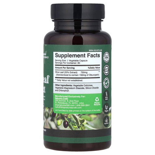 Nature's Craft, Экстракт оливковых листьев, 750 мг, 30 капсул