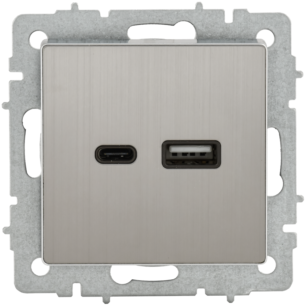BRITE Розетка USB A+C 18Вт РЮ11-1-БрГН металл хром/никель IEK