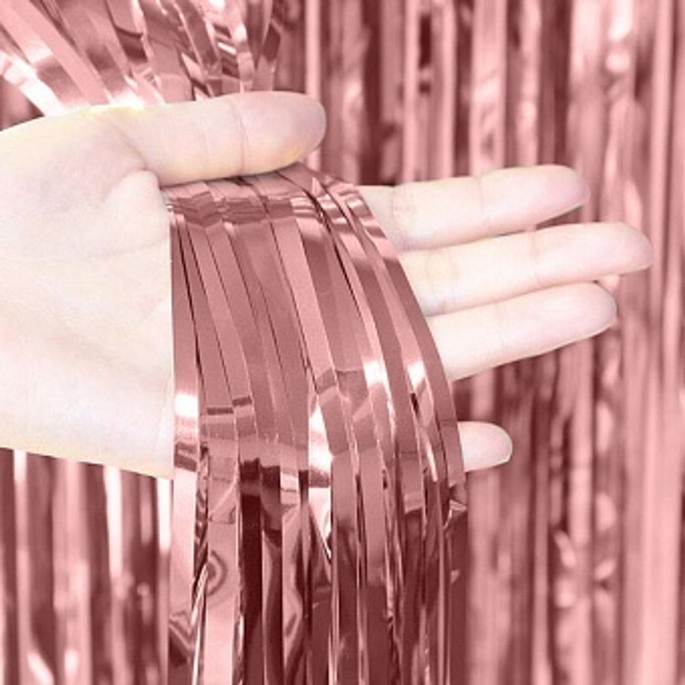 Занавес Дождик Розовое Золото Металлик 100*200 см.