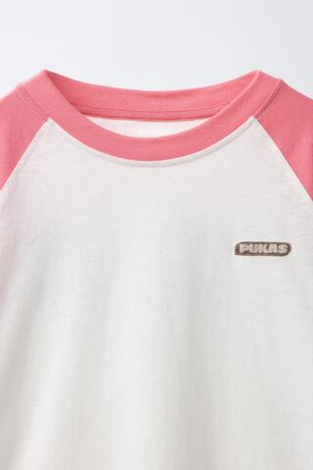 ZARA X PUKAS ФУТБОЛКА С РУКАВАМИ РЕГЛАН PUKAS SURF, РОЗОВЫЙ/БЕЛЫЙ