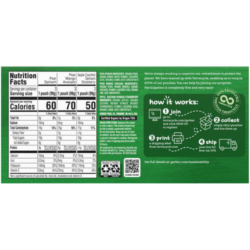 Gerber, органический набор, 2nd Foods®, любимые фрукты и овощи, 9 паучей по 99 г (3,5 унции)