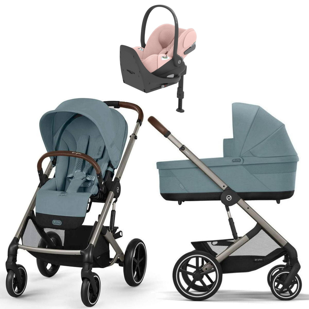 Коляска Cybex Balios S Lux TPE complete Cloud T Peach Pink Plus Base T 4 в 1 Stormy Blue с дождевиками