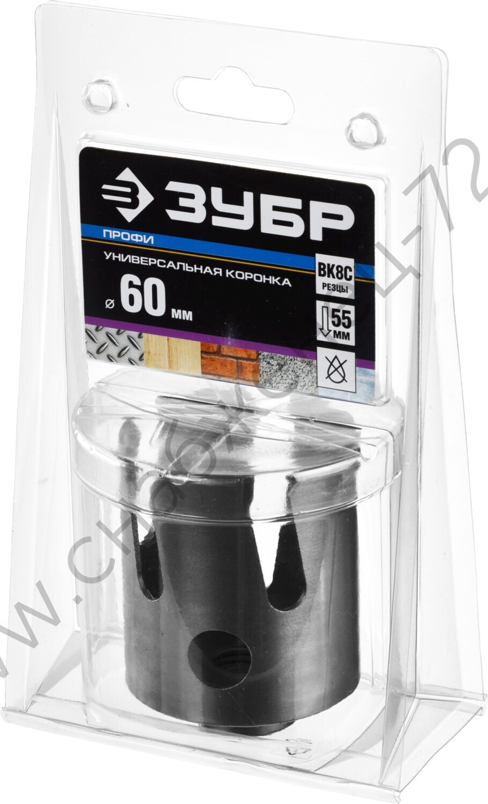 ЗУБР ПРОУНИВЕРСАЛ 60 мм, Коронка с твердосплавными резцами, Профессионал (29514-60)