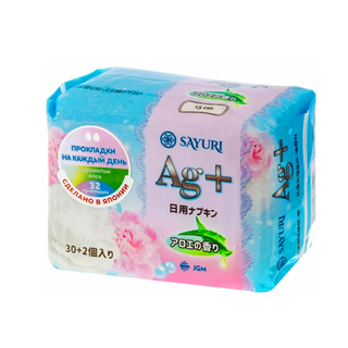 Прокладки ежедневные Sayuri с аром. алоэ Argentum+, 15 см, 32 шт
