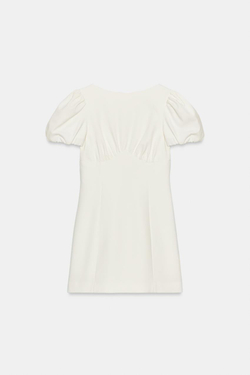 ZARA КОРОТКОЕ ПЛАТЬЕ СО СКЛАДКАМИ И КАРМАНАМИ, БЕЛЫЙ