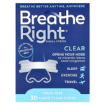 Breathe Right, Полоски для носа, большие, 30 прозрачных полосок