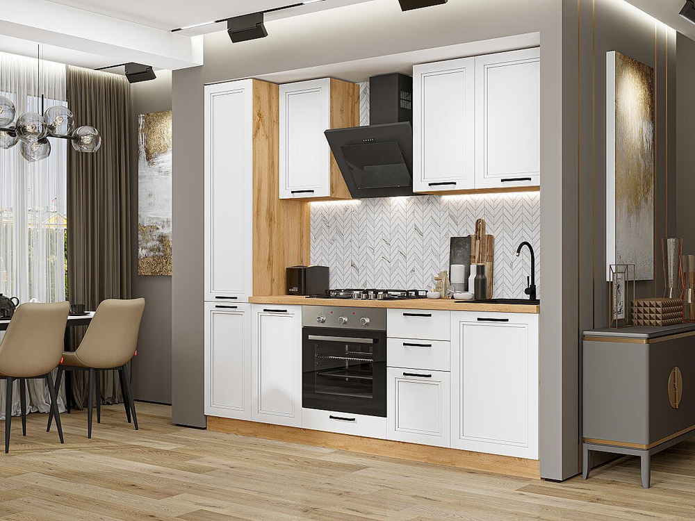 Прямая модульная кухня Нео-02 White Silk - Дуб Вотан 2140*2300*600