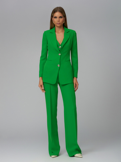Женский зелёный костюм тройка с приталенным жакетом