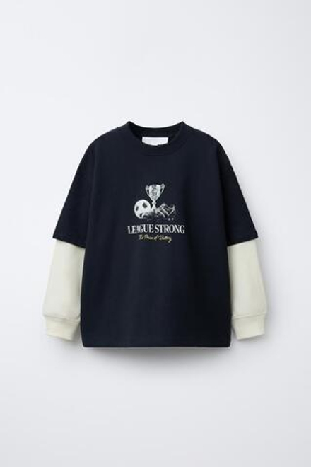 ZARA ЛОНГСЛИВ ФУТБОЛЬНЫЙ С ДВОЙНЫМИ РУКАВАМИ, МОРСКОЙ СИНИЙ