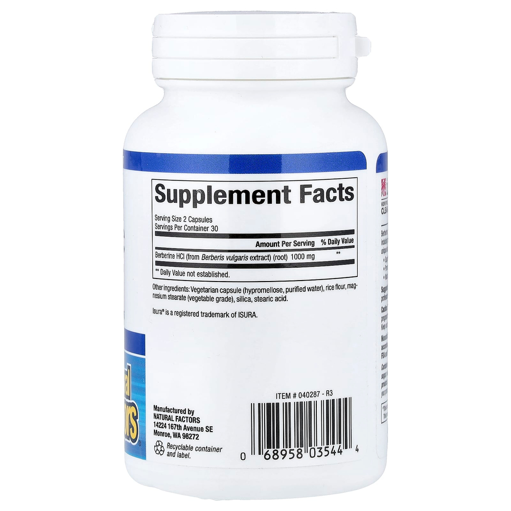 Natural Factors, WellBetX®, берберин, 60 вегетарианских капсул (500 мг в 1 капсуле)